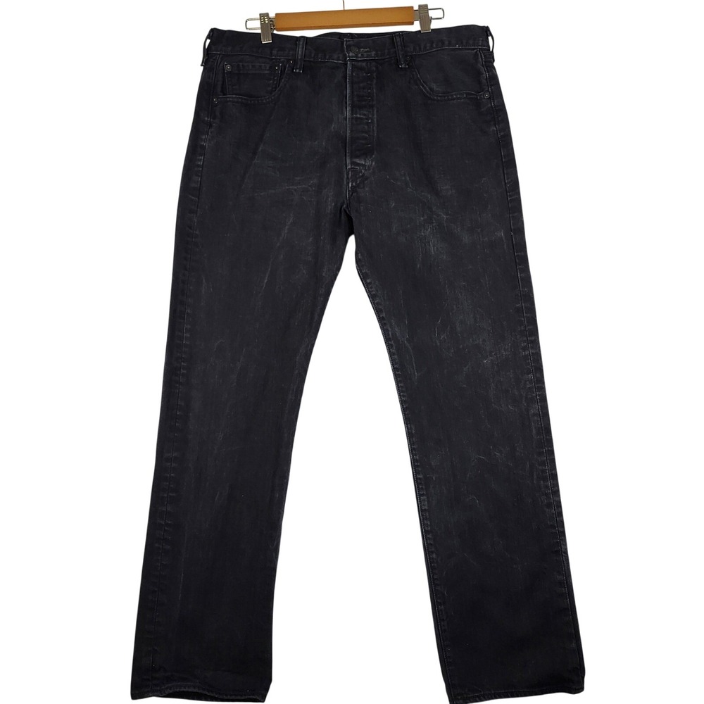 Levi Strauss 501 Mens Black Denim‎ Jeans Button Fly W38 L32 Straight Leg